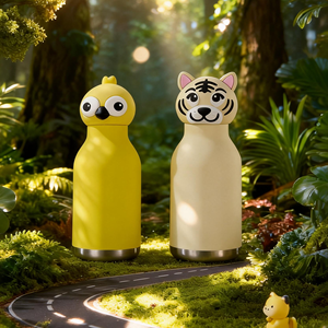 Custom Double Walled Insulated Stainless Steel Kids Fun <b>Drinking</b> Water Bottle with Detachable Soft Animal Head - Product Image 5