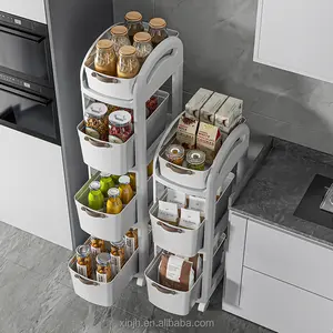 Estante de almacenamiento al por mayor XJH, estantes de almacenamiento, estante de almacenamiento de cocina móvil multiusos de plástico con ruedas