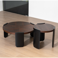 Mesa de Centro Moderna de Madera Maciza para Sala de Estar, Acabado en Chapa de Fresno, Tres Patas, Multifuncional, con Almacenamiento, Juego de Muebles para el Hogar