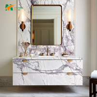 Lavabo sur pied en marbre blanc lilas moderne MTSTONE pour salon, appartement, villa, hôtel, salle de bain, hôpital, avec dessus de meuble en marbre