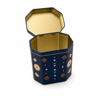 Boîte en métal octogonale personnalisée avec couvercle à charnière pour l'emballage de biscuits, bonbons, chocolats, fabrication OEM sur commande