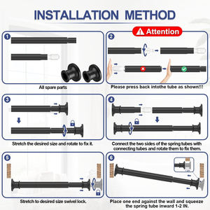 Небольшой душевой занавес 18-32 В черный короткий душевой стержень нескользящий Регулируемый пружинный Натяжной стержень-без сверления из нержавеющей стали - Product Image 4