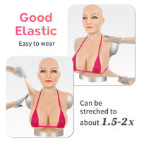 Masque de tête en silicone intégral pour homme à femme, taille D E, visage féminin avec seins, costume de cosplay pour Halloween, fête costumée, déguisement