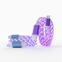 Kabel Data Berpelindung Jalinan Tembaga Murni Warna-warni Multifungsi untuk Pengisian Cepat Ponsel 1M Tipe-C LED Bercahaya Magnetik
