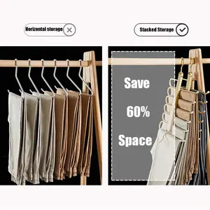 Support de rangement multifonctionnel pour cintre de <span class=keywords><strong>pantalon</strong></span> magique 6 en 1 pour les voyages à domicile <span class=keywords><strong>Porte</strong></span>-<span class=keywords><strong>pantalon</strong></span> en aluminium multicouche avec crochet rotatif à 360 ° - Product Image 4