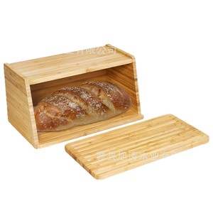 Boîte de rangement pour pain en bambou avec trancheuse, couleur bois naturel, organisateur de cuisine de bureau pour toasts et pâtisseries - Product Image 5