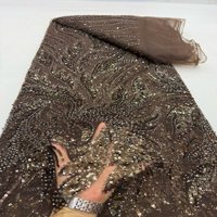 Tissu en dentelle brodé de perles et de sequins, style palais, or, élégant, pour robe de mariée et robe de soirée - Grande Vente