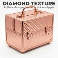 Étui à maquillage texturé diamant, boîte de rangement portable pour bijoux avec séparateurs ajustables pour maquilleurs et professionnels