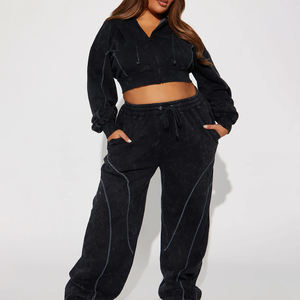 Conjuntos de punto personalizados Mujer 2025 Crop Top Cremallera Sudadera con capucha Chaqueta y pantalones acampanados Chándal Conjuntos de 2 piezas para mujer - Product Image 2