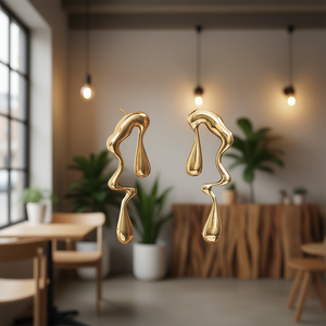 Orecchini pendenti E3894 in oro, a forma di goccia d'acqua, alla moda, in lega di zinco, gioielli da festa per donna - Product Image 2