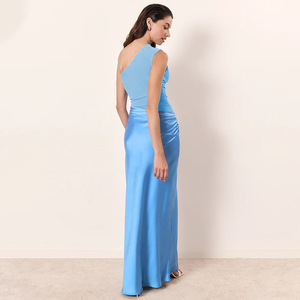 Robe de soirée longue asymétrique à une épaule, taille naturelle, confortable, style banquet - Product Image 4