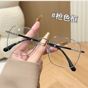 New square <b>frame</b> anti-blue light glasses <b>frame</b>, women's metal retro flat light glasses, fashionable <b>large</b> <b>frame</b> high-definition - Product Image 3
