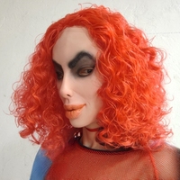 Masque intégral en latex pour Halloween, motif femme moche aux cheveux bouclés orange vif et grande bouche, accessoire de costume de cosplay