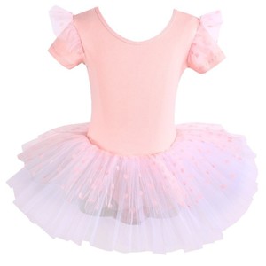Maillot de Ballet de Algodón para Niñas, Vestido Tutú con Volantes en las Mangas, Ropa de Baile con Estampado de Lunares, Traje para Actuaciones en Escenario, Cintura Elástica - Product Image 3