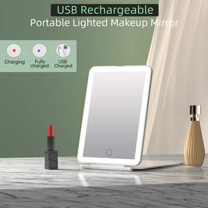 ** Espejo de maquillaje iluminado con LED recargable, espejo de tocador plegable regulable con control táctil con soporte, - Product Image 3