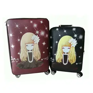 Cartoon Printing Ontwerp Pu Lederen Bagage Goedkope Reistassen Rechtop Trolley Pak Case Cabine Bagage