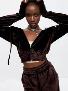 Set Wanita Gaya Euro-Amerika - Cardigan Berkerudung Lengan Panjang Seksi & Celana Berikat Pinggang 2-Potong Pakaian Olahraga Kasual Modis - Product Image 5