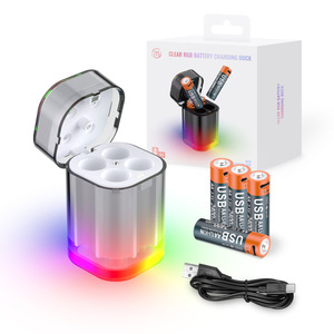 Base de Carga JYS Transparente RGB para 4 Pilas AA Recargables de Litio con Cable USB y Estuche Magnético - Product Image 2