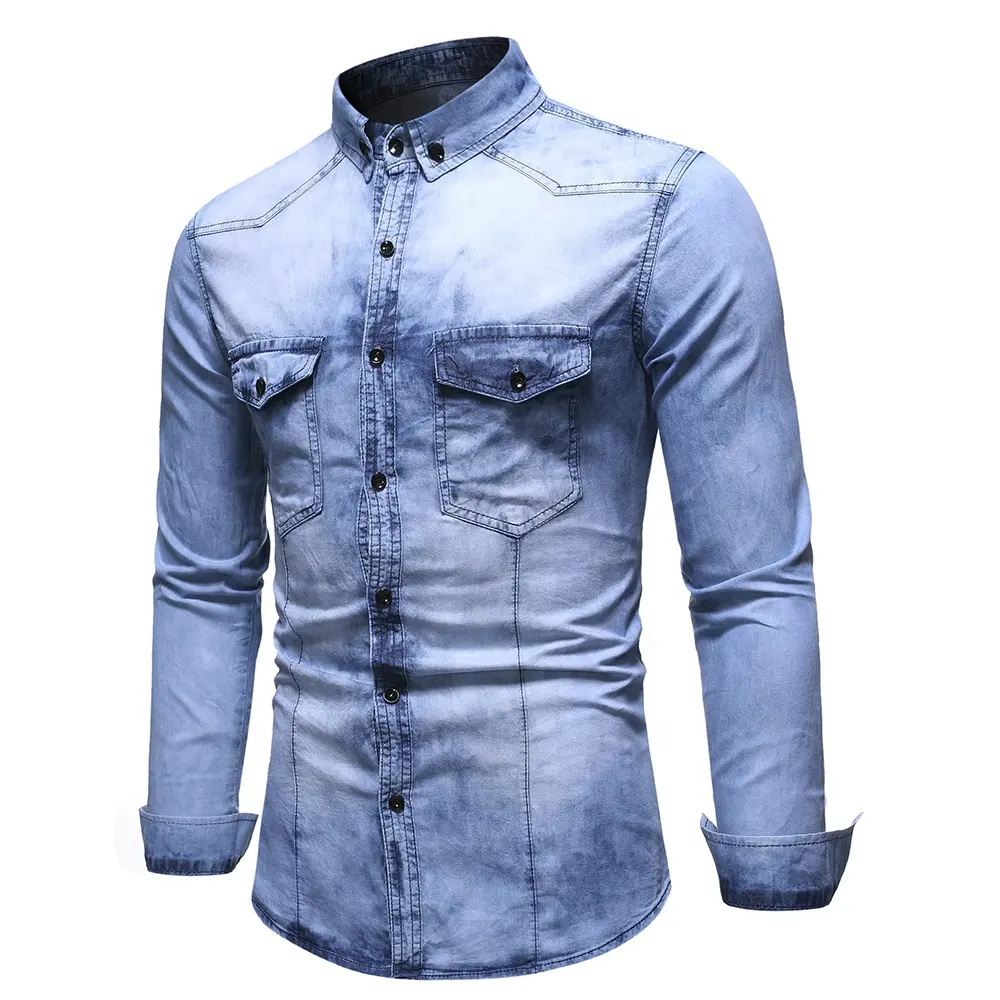 New Arrival Most Popular Casual Denim Shirt Solid Color Jean Shirt For Men