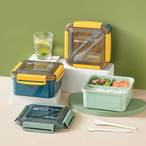 Boîte à lunch carrée en plastique de 1500 ml pour salade et légumes, avec cuillère et fourchette, vente en gros - Product Image 2