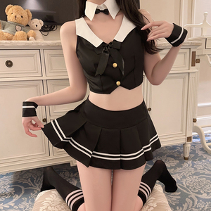 ชุดนอนเซ็กซี่ชุดคอสเพลย์ชุดนักเรียนสีฟ้าขาวมีช่องโชว์เอว - Product Image 1