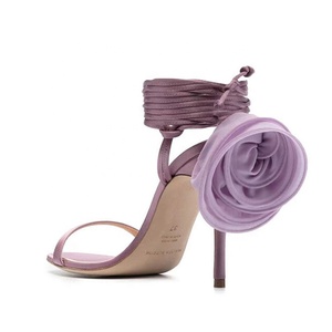 Sandales d'été à bride unique pour femme, avec fleurs 3D, lanières à la cheville, talons aiguilles, à lacets, chaussures habillées à talons fins pour femme - Product Image 5