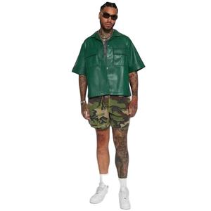 Camicie in <span class=keywords><strong>Pelle</strong></span> PU di Alta Qualità Personalizzate, Stile Streetwear Fitness, Manica Corta con Bottoni, Modello Oversize Unisex per Uomo e Donna - Product Image 2