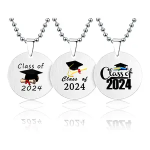 Necklace stainless steel round pendant 2024 graduation season gift Holiday engraved bead necklace
