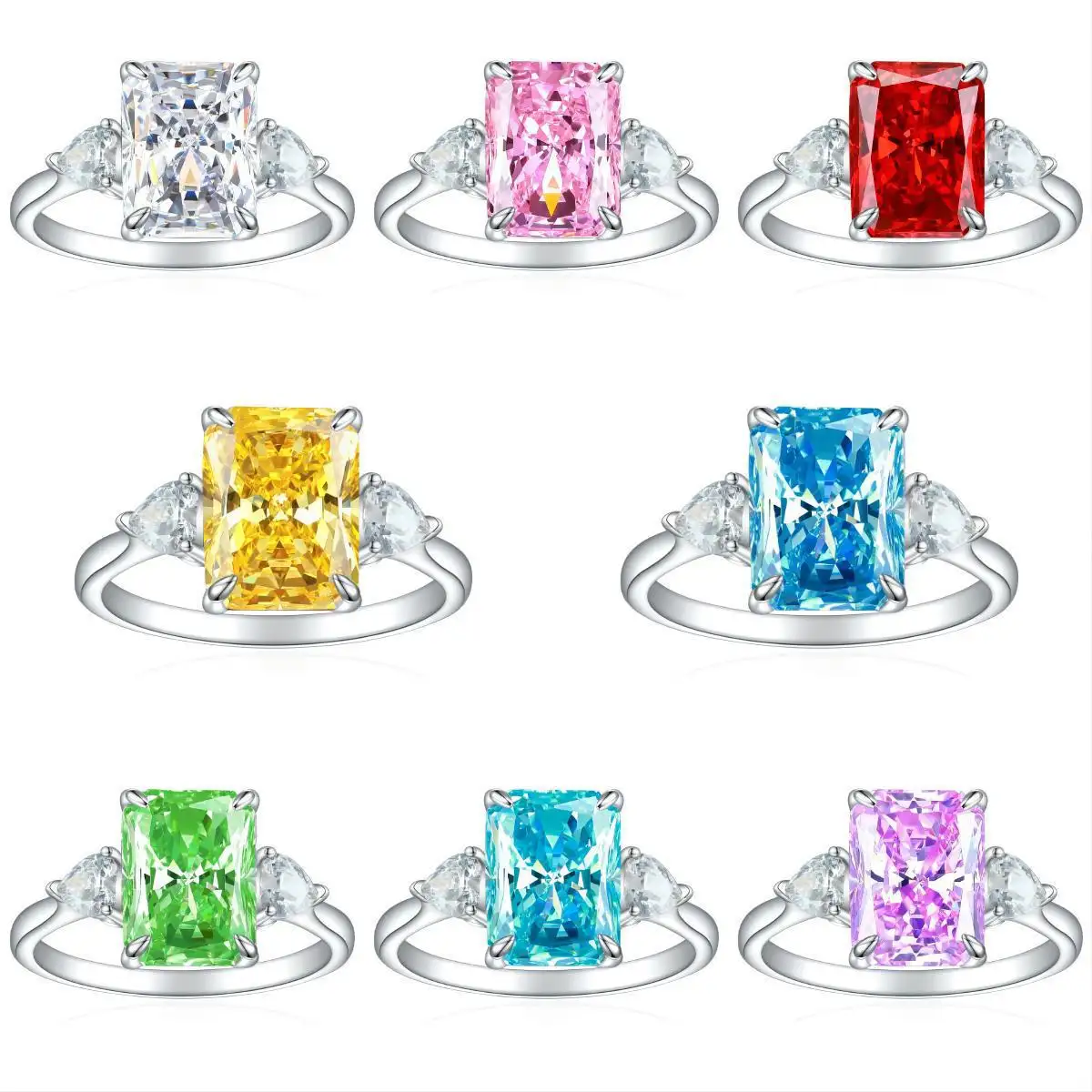 Mode bijoux en argent femmes plaqué rhodium coupe carrée brillant rouge CZ Non ternir bijoux femmes anneaux 925 argent