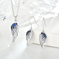 Blue & Clear CZ Stones Schutzengel Frauen Spiritual Dangle Ohrring Schmuck Sterling Silber Angel Wing Drop Ohrringe