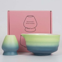 Ensemble de matcha de dernière génération, bol à thé en céramique et support pour fouet, ensemble de thé japonais comprenant un bol à matcha avec bec verseur, support pour fouet à matcha