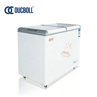 Congélateur électrique à double porte, acier inoxydable, grande capacité, fond plat, deux zones de température 0 ℃ ~10 ℃   & -18 ℃