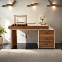 Coiffeuse en bois massif avec armoire de rangement réglable, table de maquillage multifonctionnelle pour chambre à coucher, design durable et luxueux