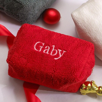 Sac de maquillage élégant ultra-léger en peluche brodé avec des lettres, grande capacité, minimaliste, portable, sac cosmétique, cadeau pour demoiselle d'honneur