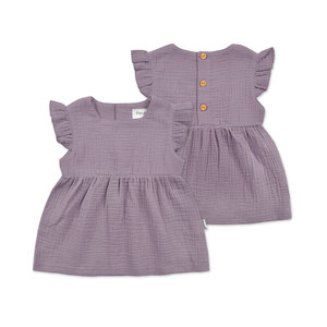 <span class=keywords><strong>Robe</strong></span> d'été pour filles en coton biologique, respirante, à manches courtes, style princesse, superposée, unie, longueur genou, pour enfants (ODM) - Product Image 4