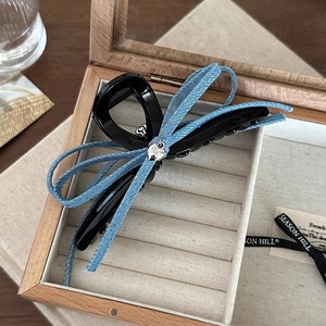 Pinza para el pelo de tela vaquera con lazo de 13 cm para mujer, accesorio de verano, pinza de tiburón, accesorio elegante para peinados. - Product Image 2