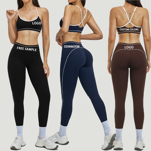 Conjunto de Yoga Reversible de Talla Grande con Logo Frontal de la Misma <span class=keywords><strong>Marca</strong></span> al por Mayor para Mujer, Leggings Deportivos de Cintura Alta para Entrenamiento, Pilates y Gimnasio, 2 Piezas - Product Image 1