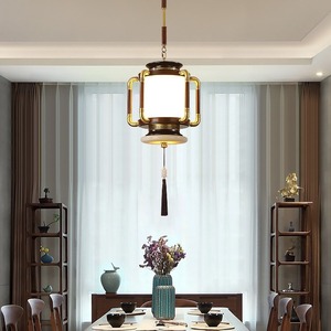 All-Copper Chinese Style Pendant <b>Light</b> for <b>Dining</b> Room Zen-Inspired Entryway Ebony Wood Hallway Staircase Pendant Lighting - Product Image 6