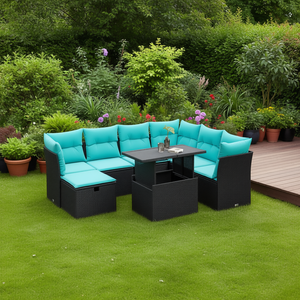 Set Divano da Giardino in Polyrattan Nero 8 Pezzi con Cuscini Arredamento da Esterno Design Contemporaneo - Product Image 2