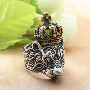Lion <b>Head</b> Ring With Crown Men's Punk <b>Style</b> Retro Silver Tone Jewelry Gift - Product Image 1