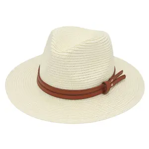 Spring Summer Outdoor Hat Yellow Belt Accessories Beach Breathable Jazz Hat European Style Straw Panama Hat