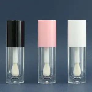 Wholesale Empty 7mm Big brush Round lip gloss tube Clear lip glaze tube with Black Pink White cap