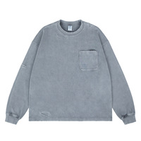 Sweat-shirt à col rond déchiré et patchwork en coton gaufré 100% délavé, coupe ample, manches longues pour homme