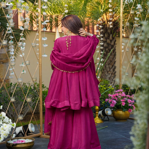 <b>Pink</b> Solid Silk Embroidered Shawl with Mirror Work Traditional Indian Pakistani Women's Wear - Product Image 3