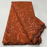 Nouveau style de tissu en dentelle brodée à sequins floqués avec base en filet à motifs de feuilles pour robe de soirée, dentelle africaine