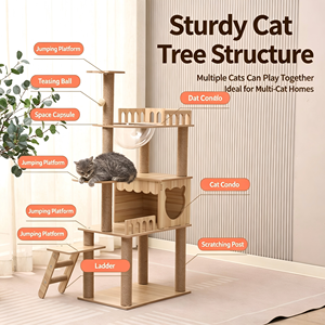Albero per Gatti Multilivello in Legno con Cuccia e Capsula Spaziale, Tiragraffi in Sisal, Piattaforme a Scala, Torre per Gatti da Interno - Product Image 2