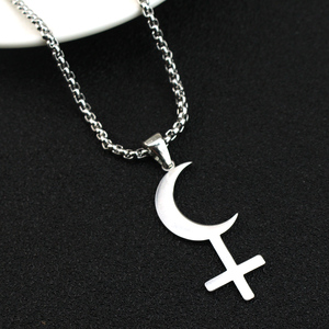 Collier avec pendentif en forme de croix de lune argentée, symbole de Lilith, pour femmes, breloques en acier inoxydable, symbole astrologique, signe, amulette, bijoux - Product Image 4