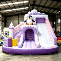 Toboggan aquatique gonflable Iceberg Splash Zone avec aire de saut, thème Monde des Neiges, équipement de jeu pour fêtes d'enfants et location en maternelle