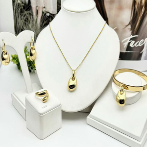 Moda 18K chapado en oro forma de gota de agua collar pendiente pulsera anillo conjunto de joyería de acero inoxidable para mujer - Product Image 3