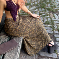 Jupes vintage à imprimé floral Kawaii Y2K pour femmes Style Preppy Jupe longue marron taille basse esthétique pour dames C14637
